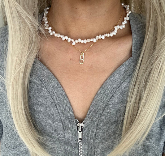 Natural Freshwater Baroque Pearl & Gold Plated Zircon Necklaces Set