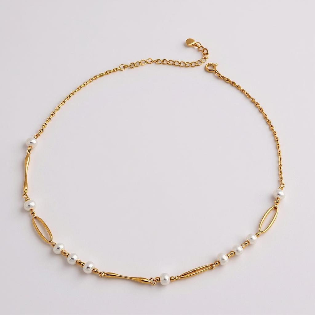 s925 Sterling Silver with 18K Gold Plated Natural Pearl Necklace