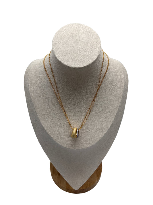 s925 Sterling Silver 18K Gold Plated brushed Two-Tone Rings Necklace