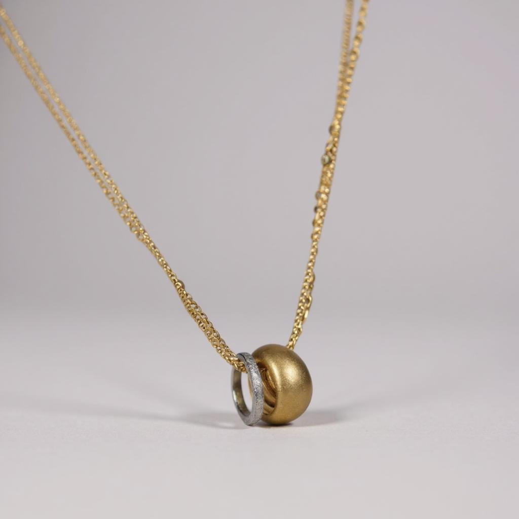 s925 Sterling Silver 18K Gold Plated brushed Two-Tone Rings Necklace