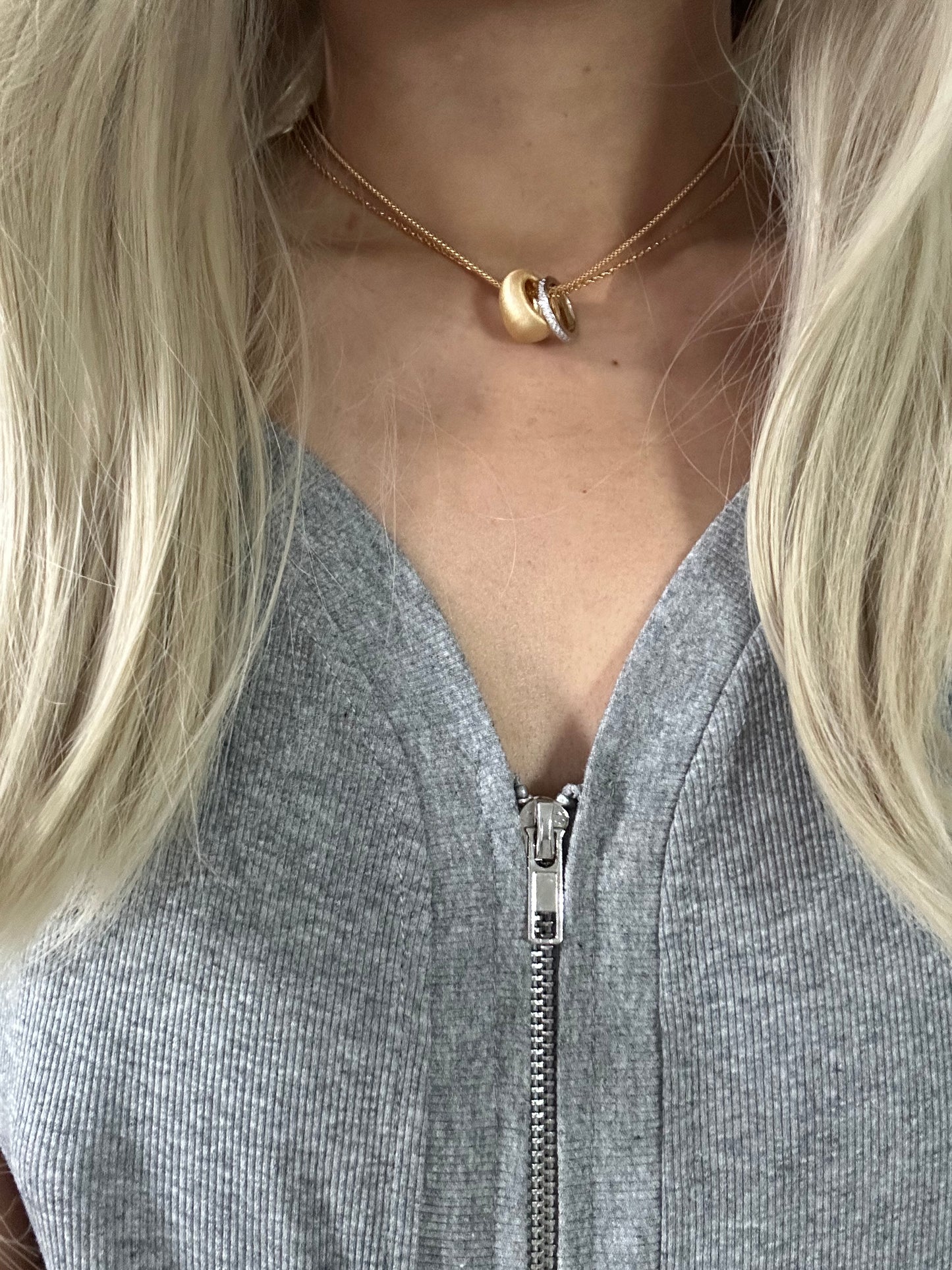 s925 Sterling Silver 18K Gold Plated brushed Two-Tone Rings Necklace