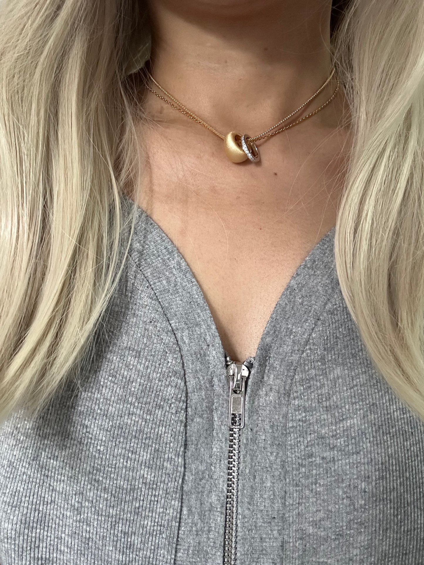 s925 Sterling Silver 18K Gold Plated brushed Two-Tone Rings Necklace