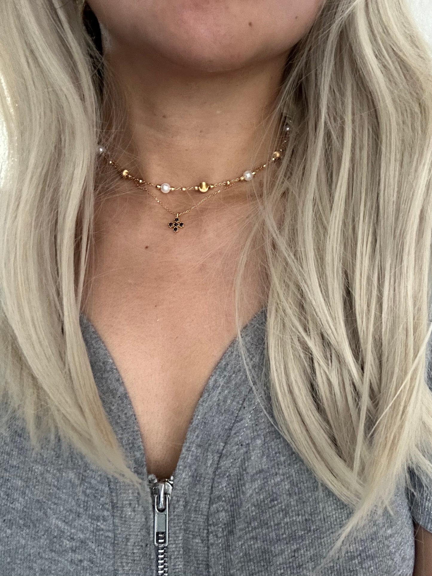 s925 Sterling Silver Gold Plated Necklaces Set: Four-Leaf Clover & Cat Eye with Swarovski Pearls