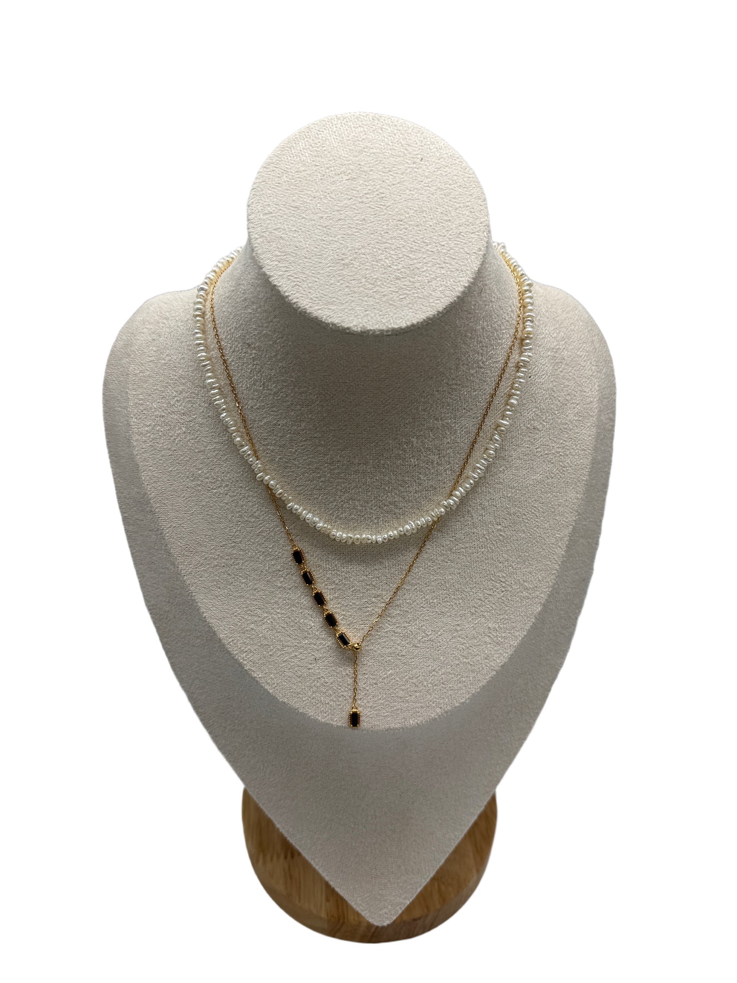 s925 Sterling Silver Gold Plated Raw Stone & Baroque Pearl Necklaces Set