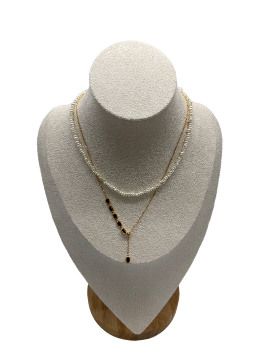 s925 Sterling Silver Gold Plated Raw Stone & Baroque Pearl Necklaces Set