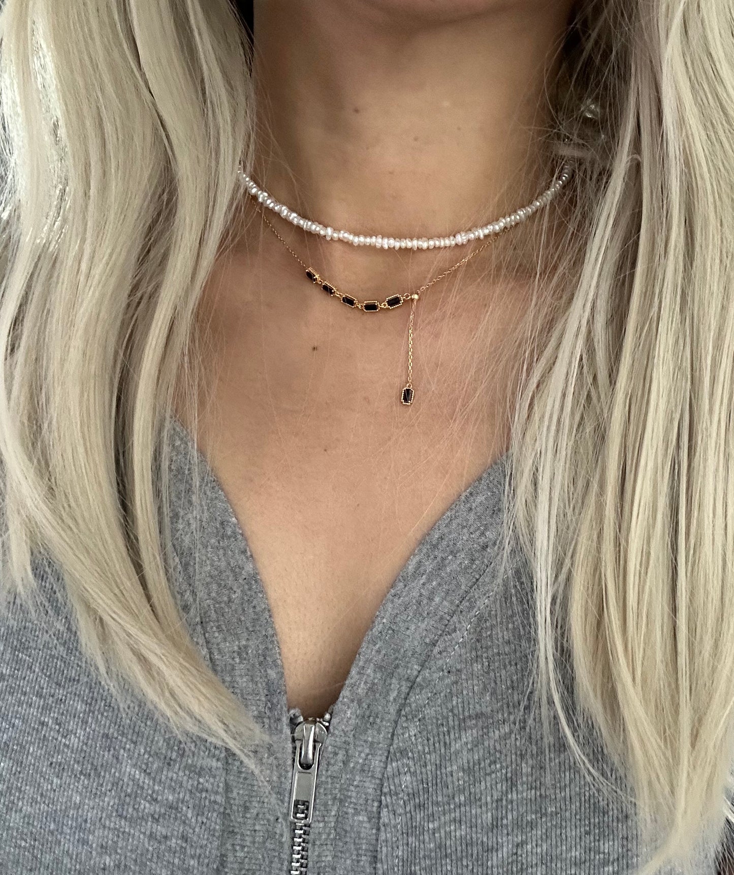 s925 Sterling Silver Gold Plated Raw Stone & Baroque Pearl Necklaces Set