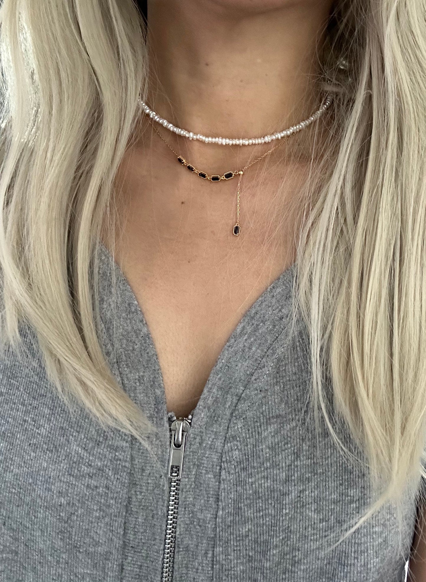 s925 Sterling Silver Gold Plated Raw Stone & Baroque Pearl Necklaces Set