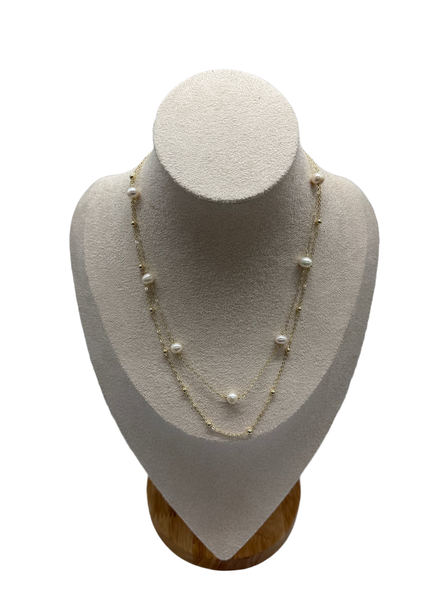 s925 Sterling Silver Double Layer Necklace: Zirconia & Freshwater Pearls