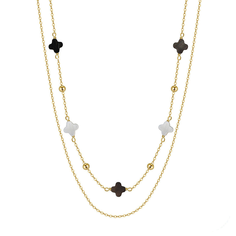 s925 Sterling Silver Gold Plated Necklaces: Four-Leaf Clover & Black Onyx with Star-Moon Design