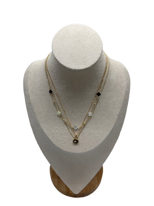 s925 Sterling Silver Gold Plated Necklaces: Four-Leaf Clover & Black Onyx with Star-Moon Design
