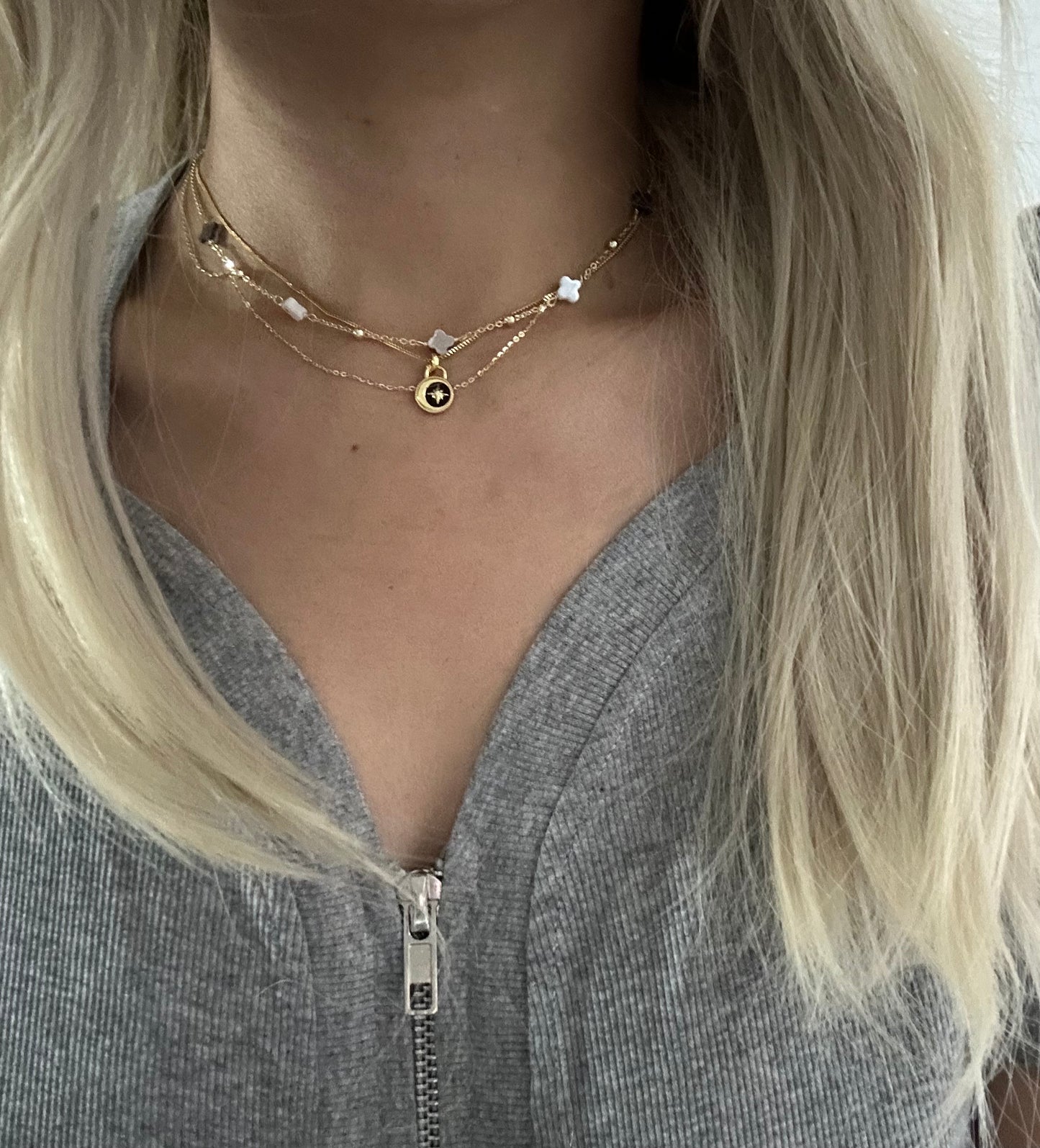 s925 Sterling Silver Gold Plated Necklaces: Four-Leaf Clover & Black Onyx with Star-Moon Design