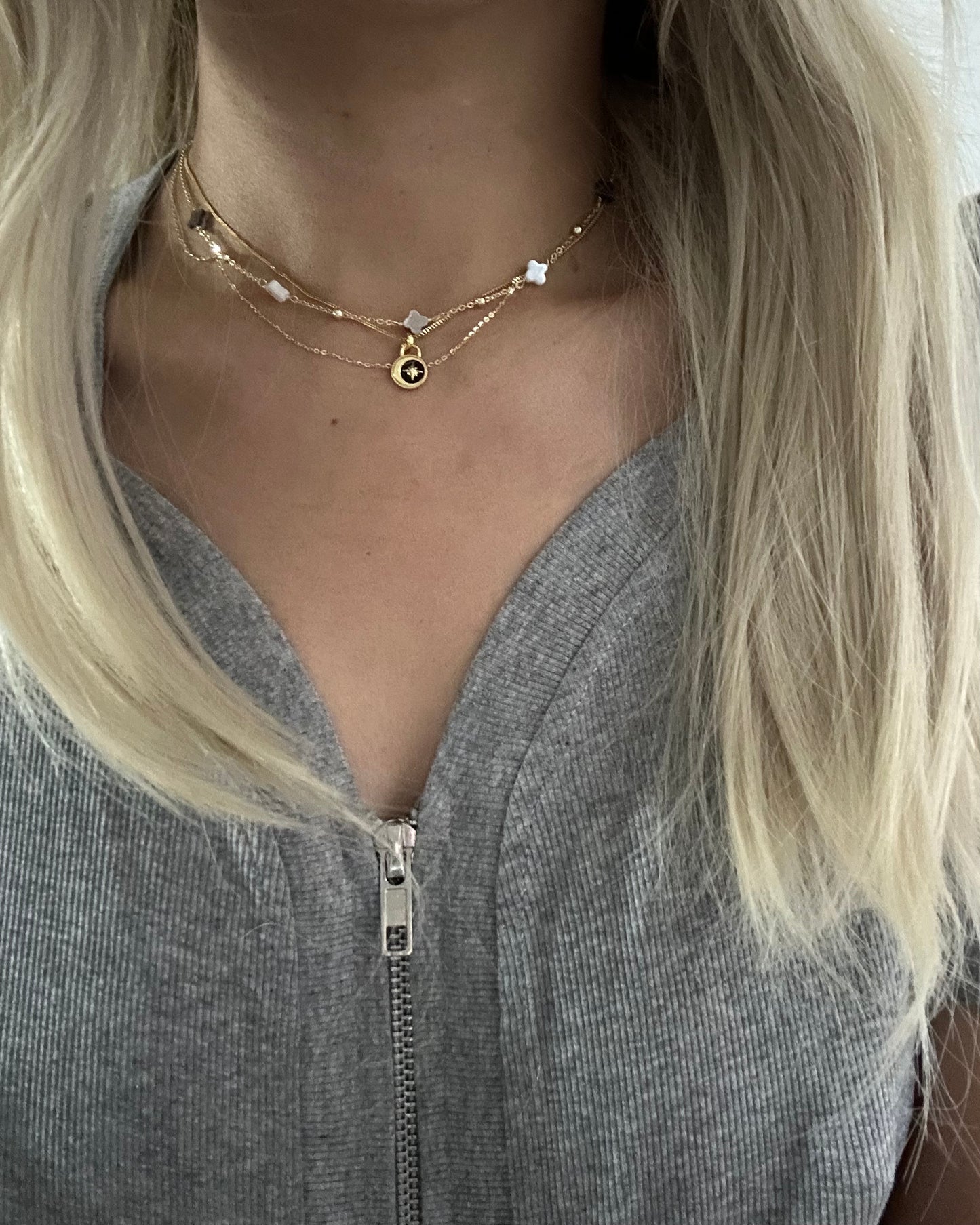 s925 Sterling Silver Gold Plated Necklaces: Four-Leaf Clover & Black Onyx with Star-Moon Design