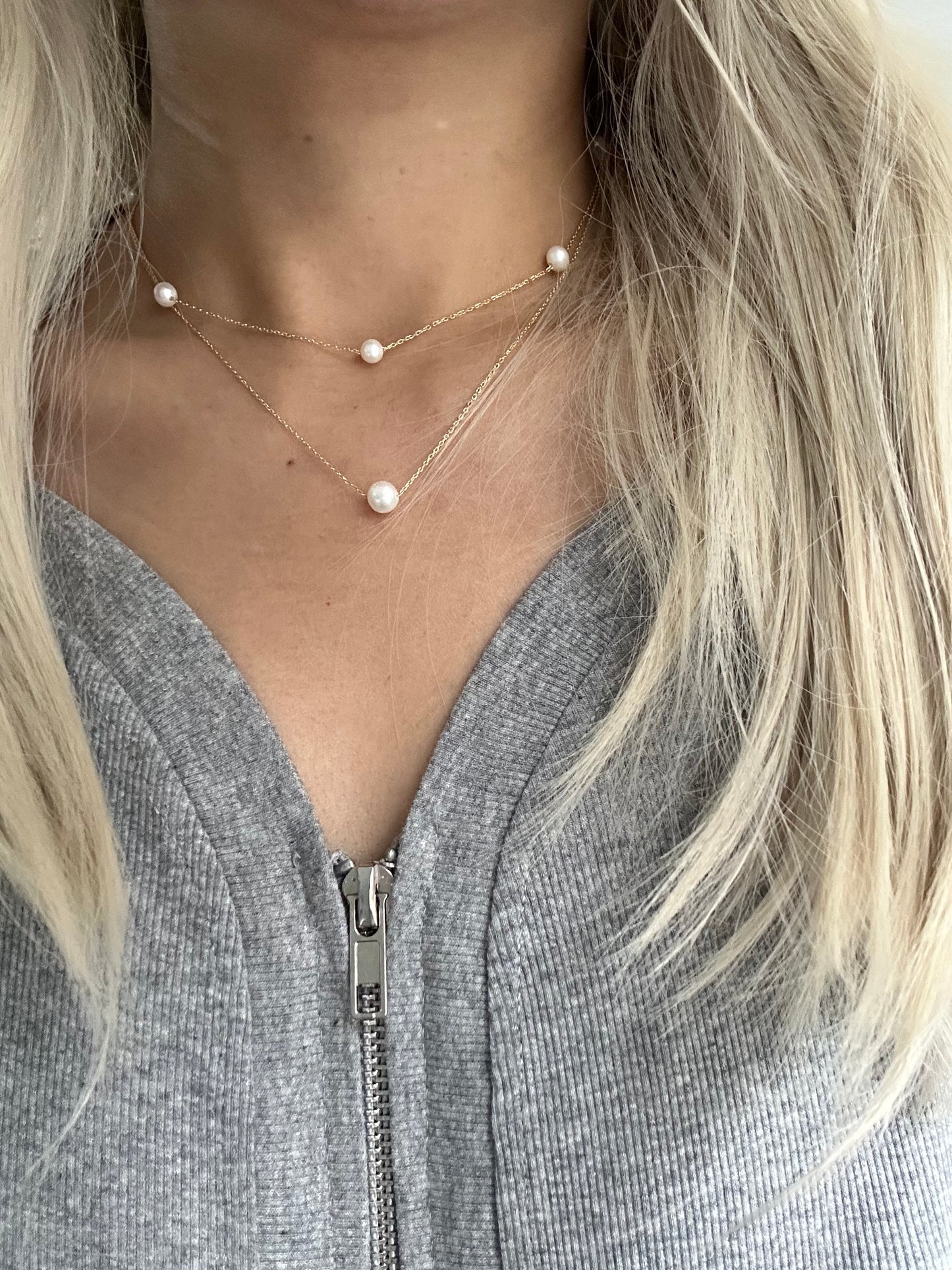 s925 Sterling Silver Gold Plated Double Layer Necklace with Freshwater Pearls