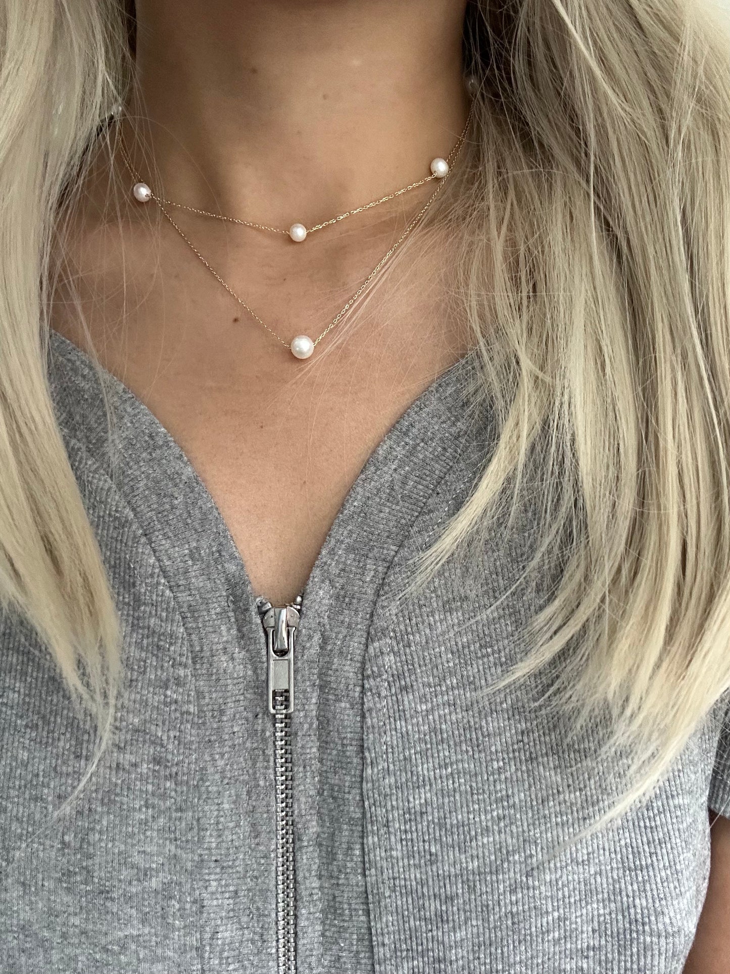 s925 Sterling Silver Gold Plated Double Layer Necklace with Freshwater Pearls