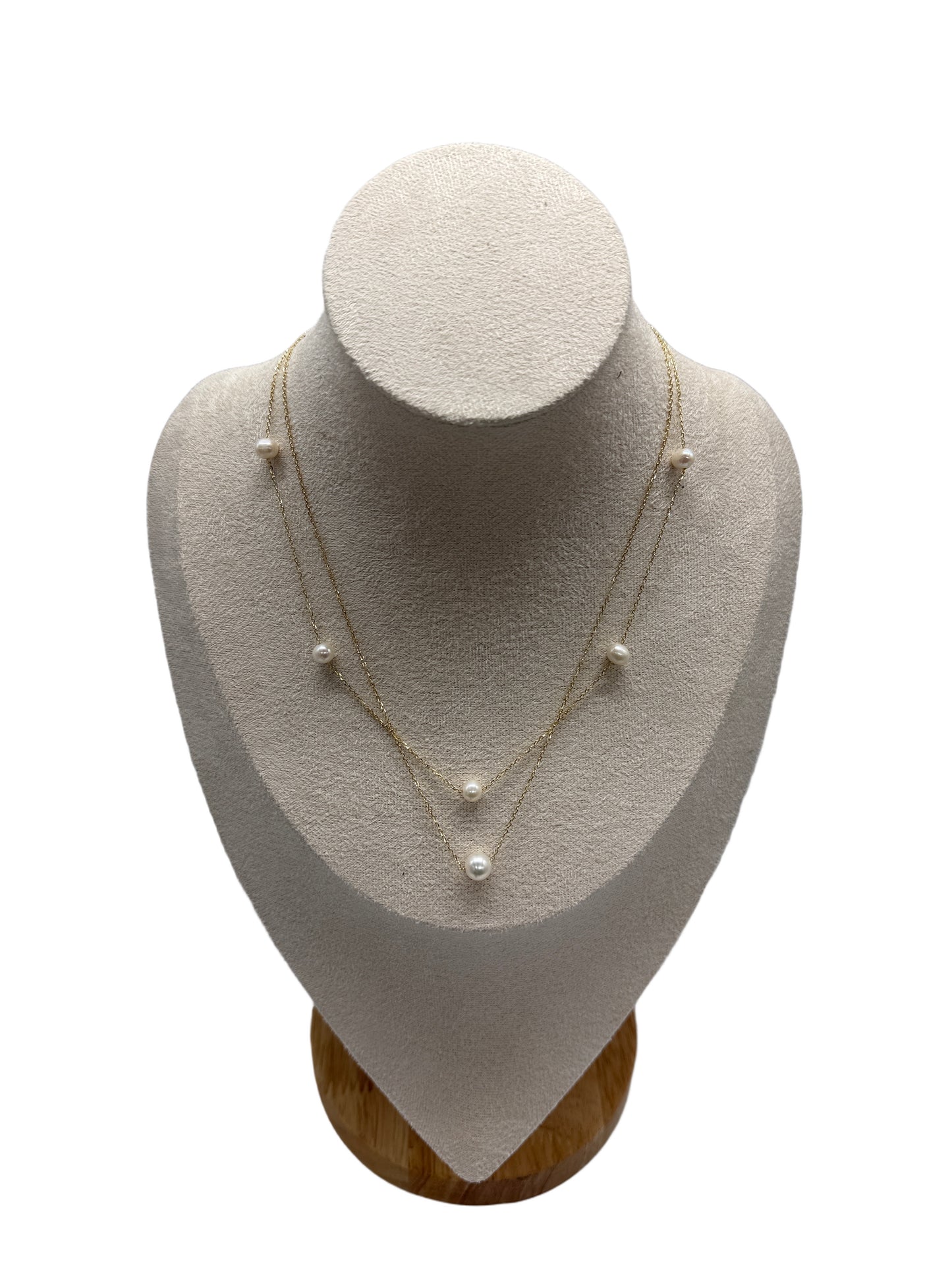 s925 Sterling Silver Gold Plated Double Layer Necklace with Freshwater Pearls