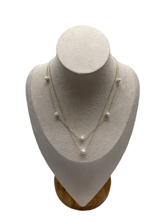 s925 Sterling Silver Gold Plated Double Layer Necklace with Freshwater Pearls