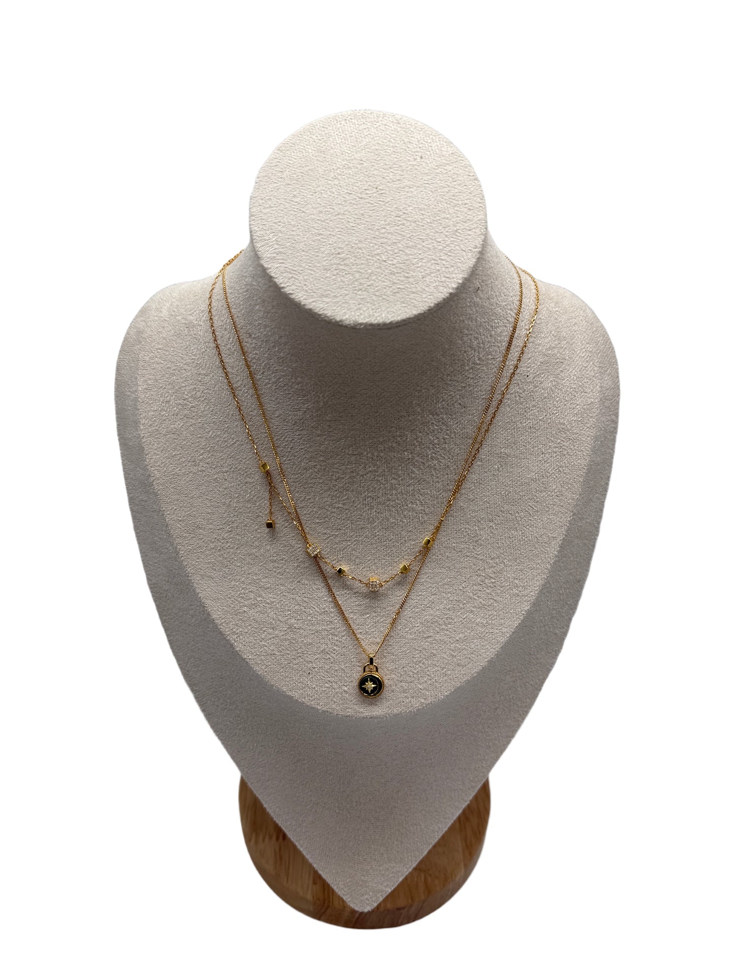 s925 Sterling Silver Gold Plated Necklaces Set: Small Square Tassel & Malachite with Star-Moon Design