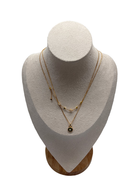 s925 Sterling Silver Gold Plated Necklaces Set: Small Square Tassel & Malachite with Star-Moon Design