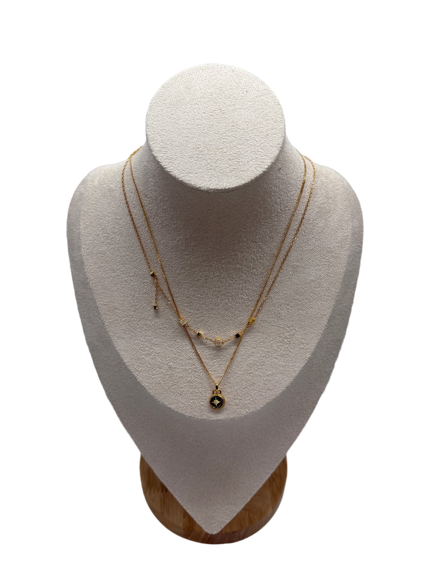 s925 Sterling Silver Gold Plated Necklaces Set: Small Square Tassel & Malachite with Star-Moon Design