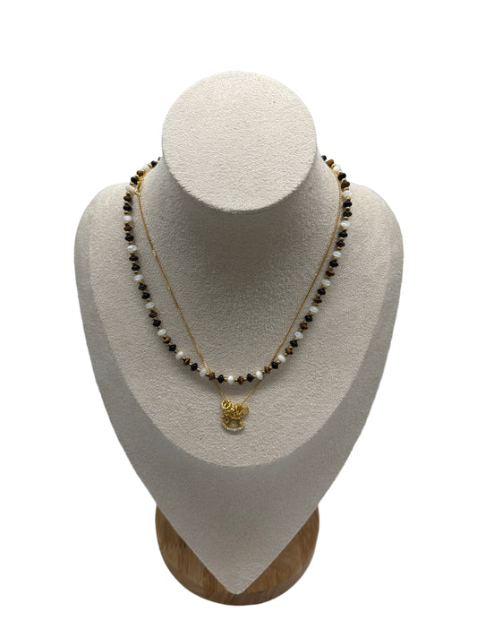 s925 Sterling Silver Gold Plated Necklaces Set: Rocking Horse & Tiger's Eye with Pearls