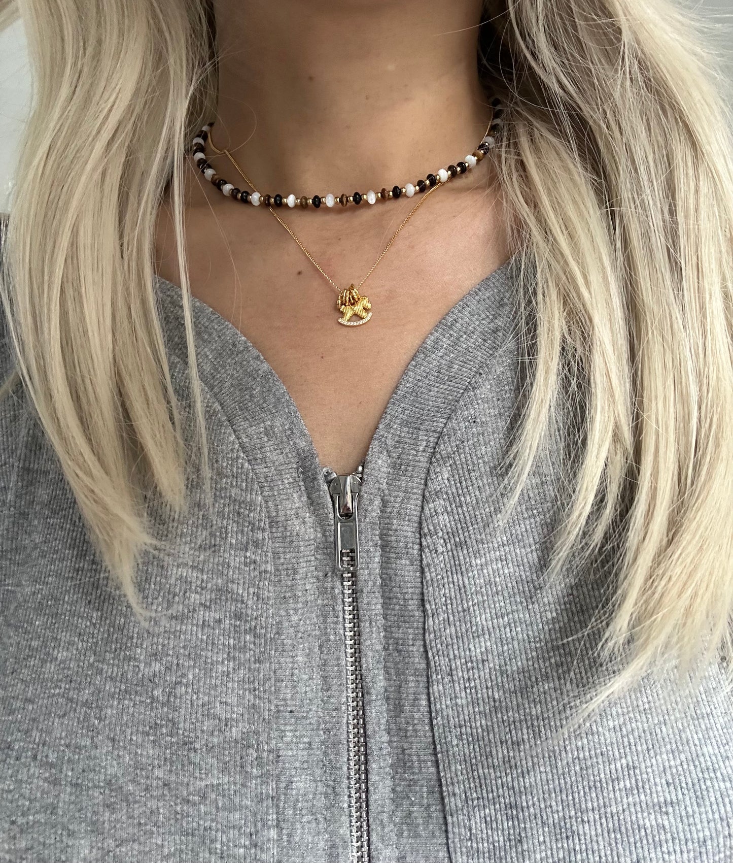 s925 Sterling Silver Gold Plated Necklaces Set: Rocking Horse & Tiger's Eye with Pearls