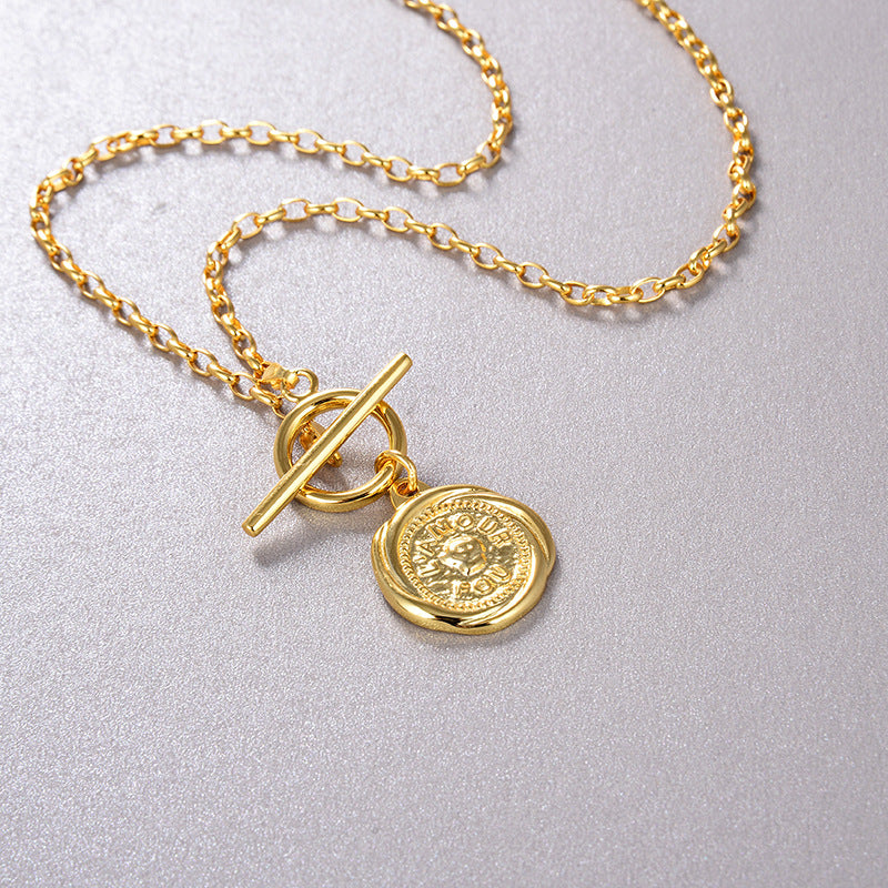 s925 Sterling Silver Gold Plated Necklaces Set: Natural Pearls & Rose Flower Embossed Coin