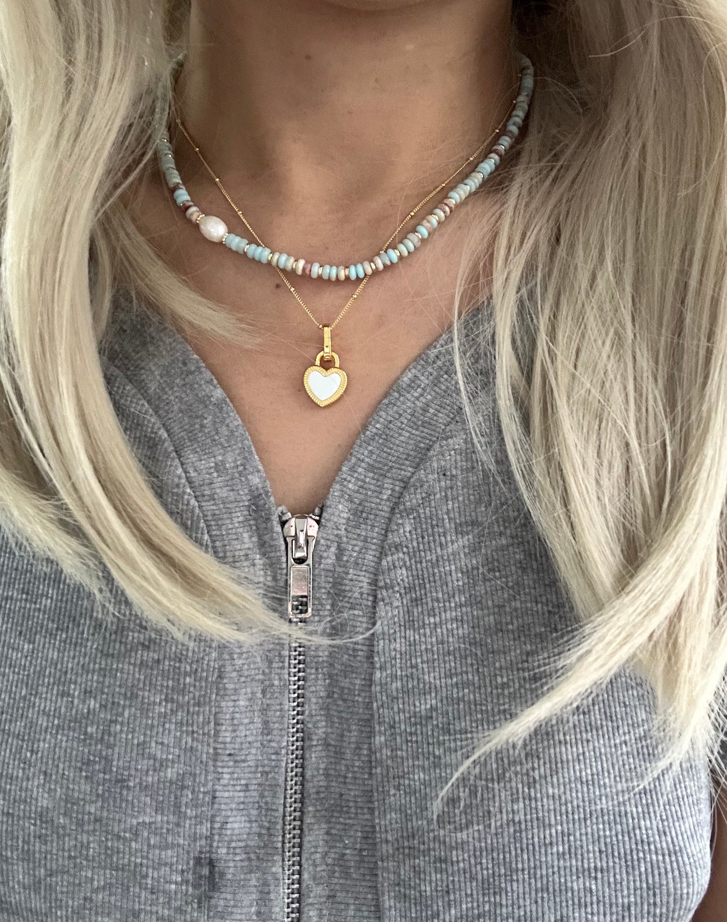 s925 Sterling Silver Gold Plated Necklaces Set: Black Onyx & White Shell Heart Pendant and Natural Stone with Pearls