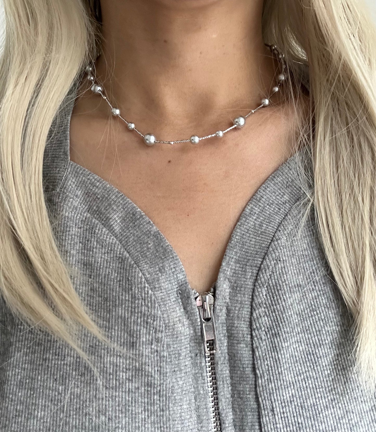 s925 Sterling Silver Starry Sky Necklace with Grey Swarovski Pearls