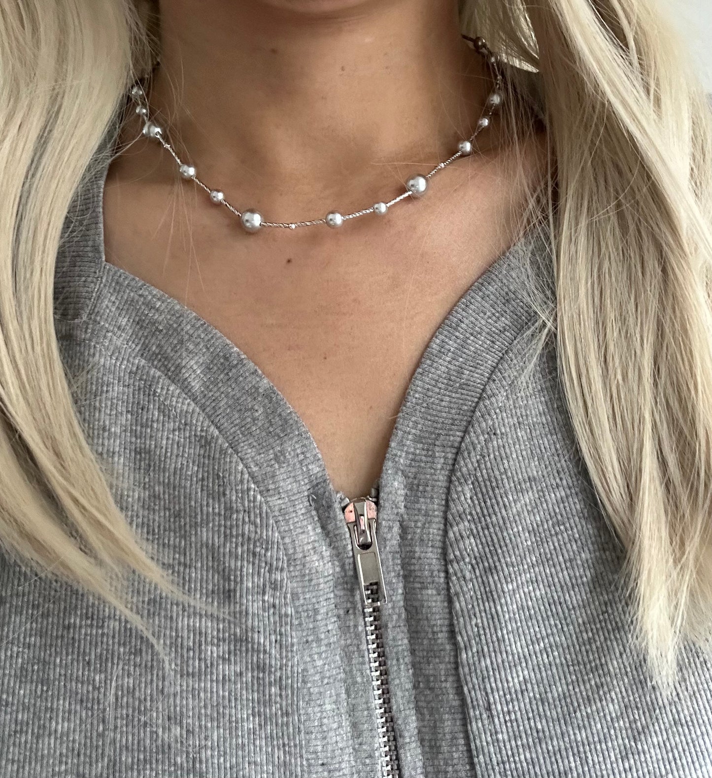 s925 Sterling Silver Starry Sky Necklace with Grey Swarovski Pearls