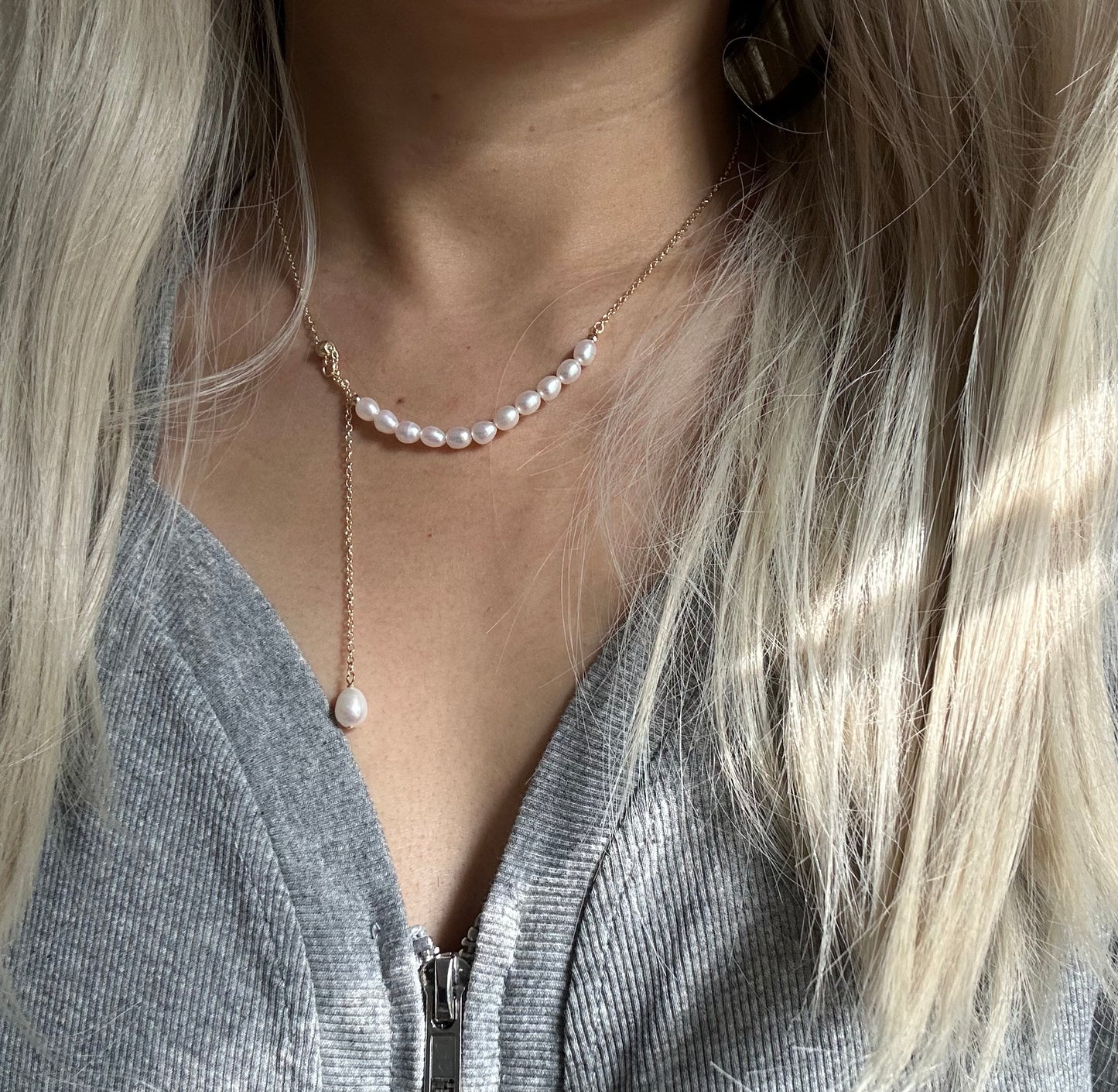 s925 Natural High Gloss Freshwater Pearl 14K Gold Plated Adjustable Necklace