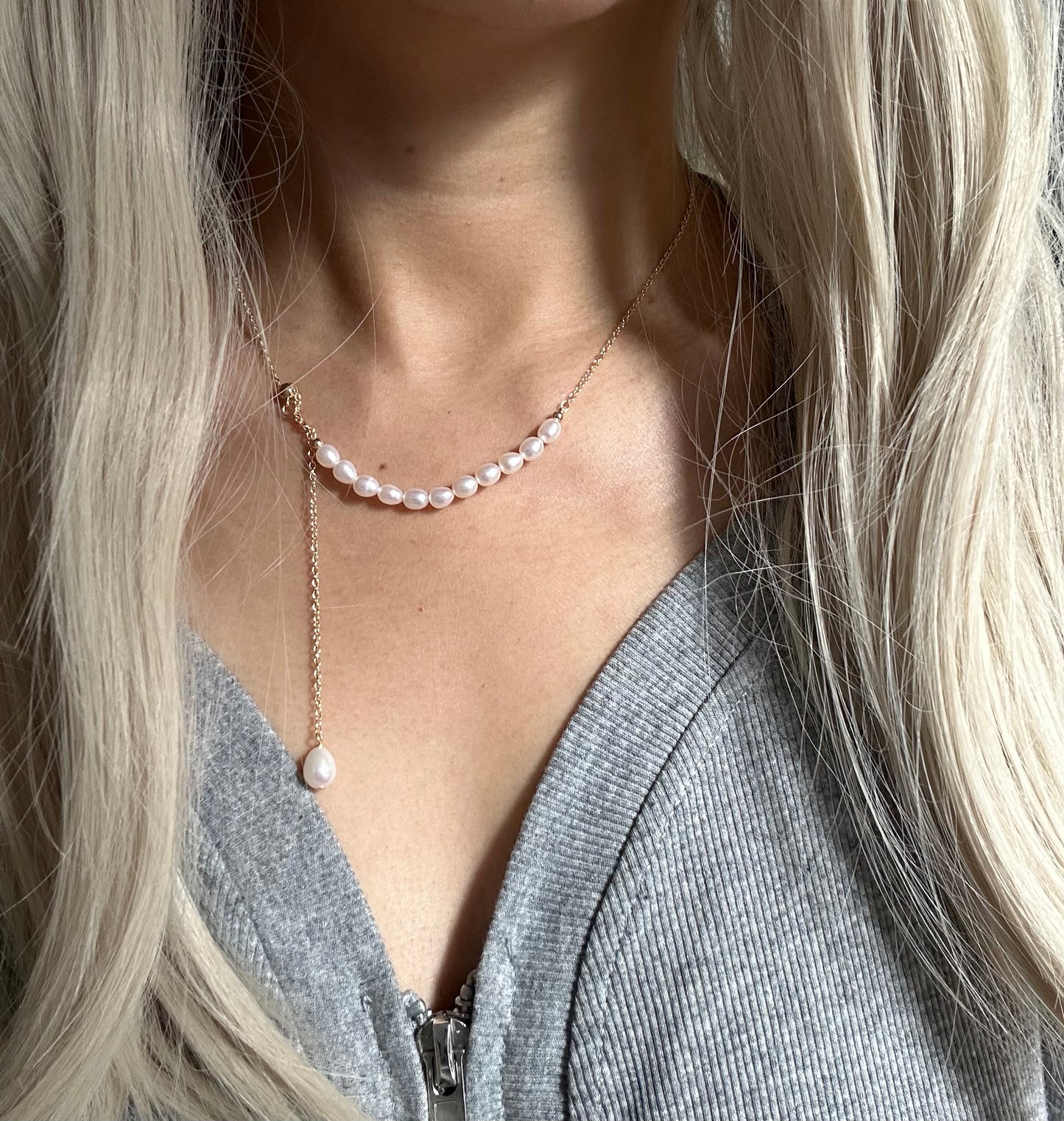 s925 Natural High Gloss Freshwater Pearl 14K Gold Plated Adjustable Necklace