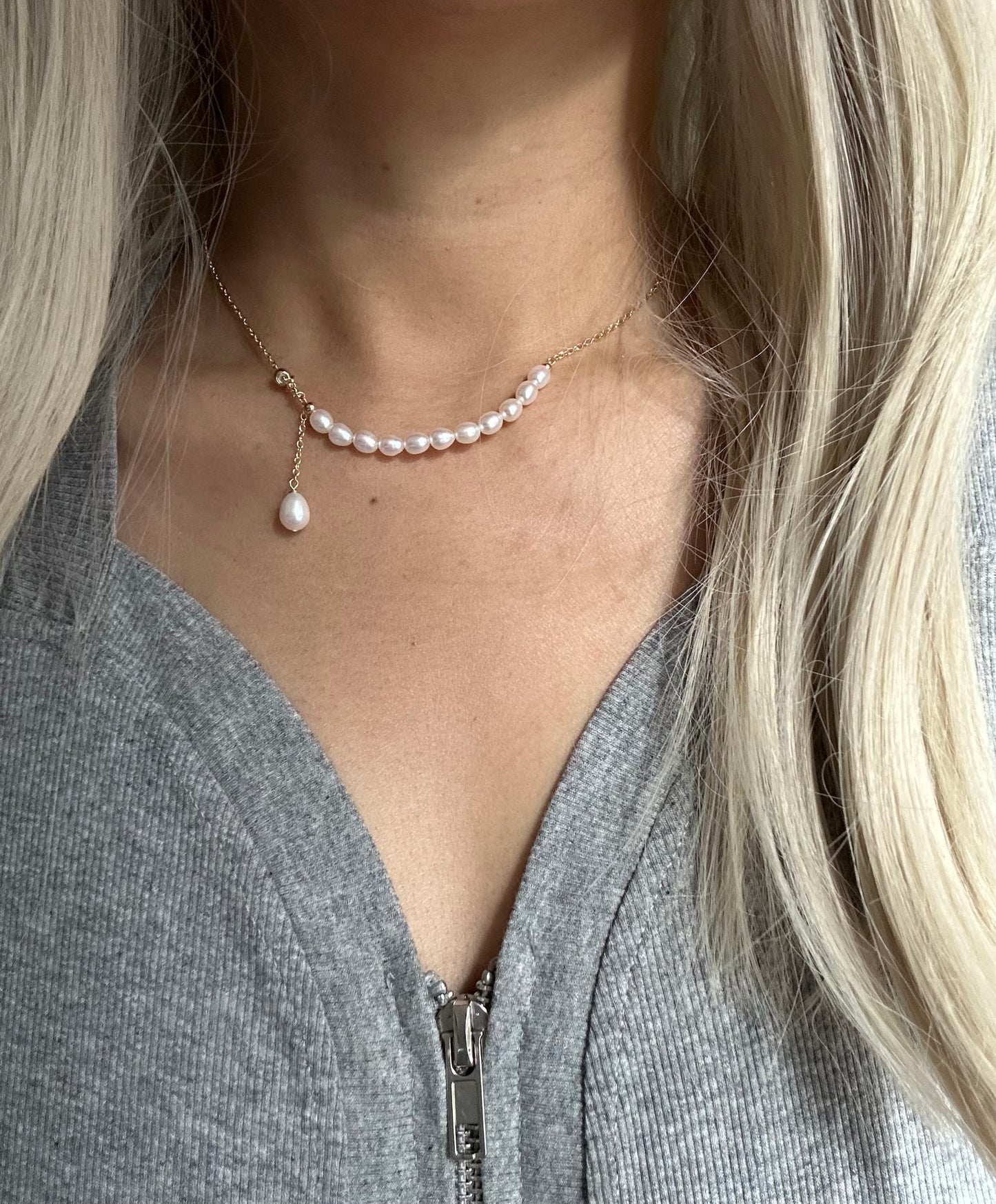 s925 Natural High Gloss Freshwater Pearl 14K Gold Plated Adjustable Necklace