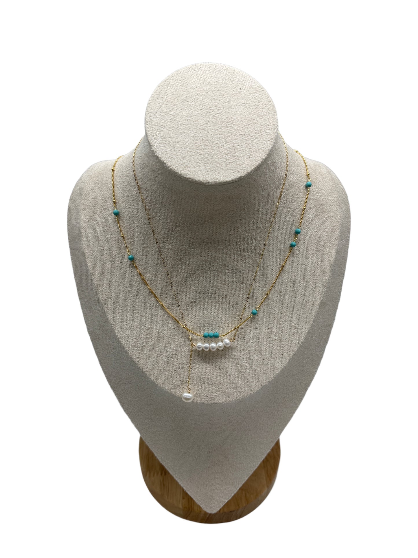 s925 Sterling Silver with 14K Gold Plated Freshwater Pearl & Turquoise Necklaces Set