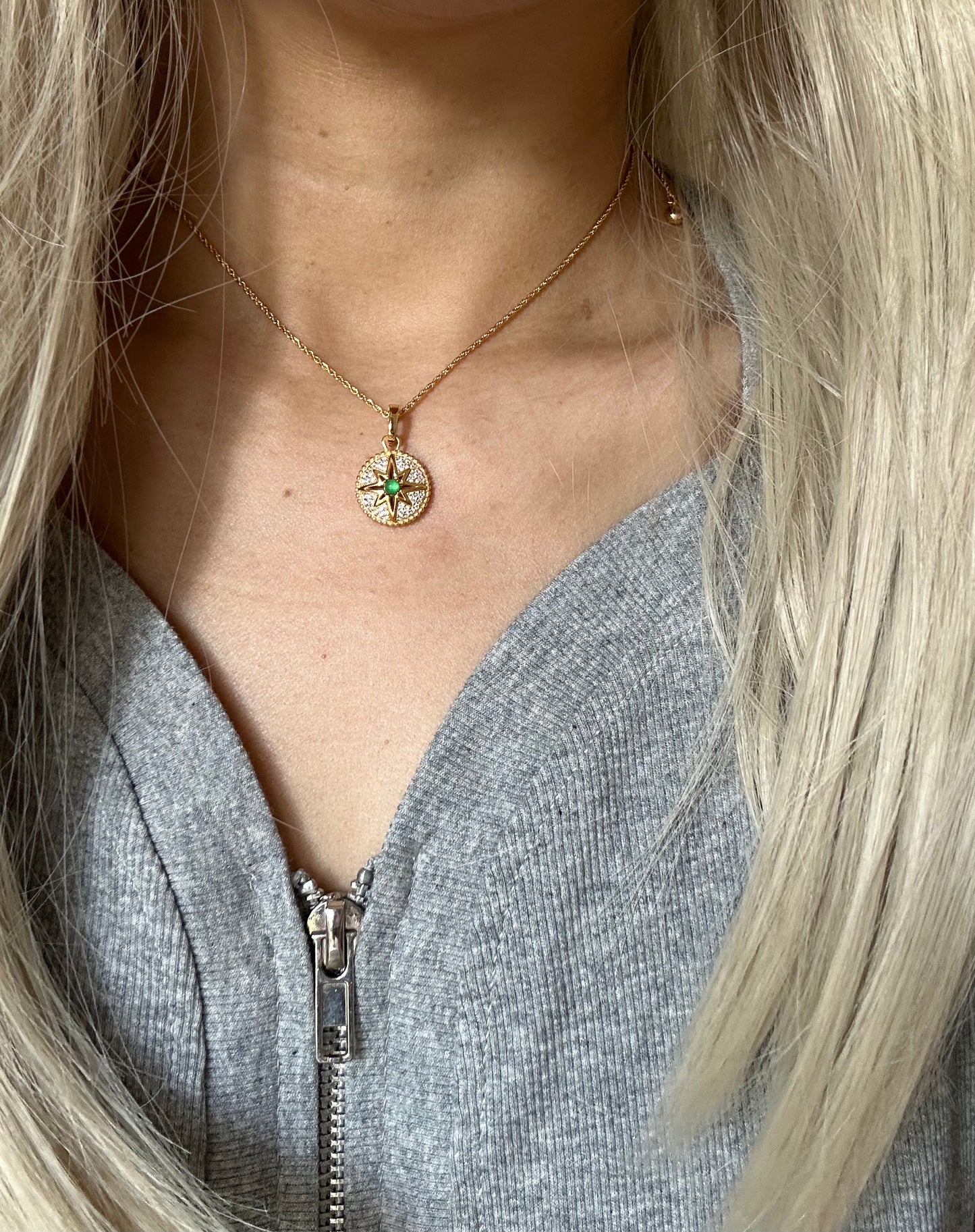 s925 Sterling Silver Gold Plated Necklace with Natural Green Stone & Zirconia