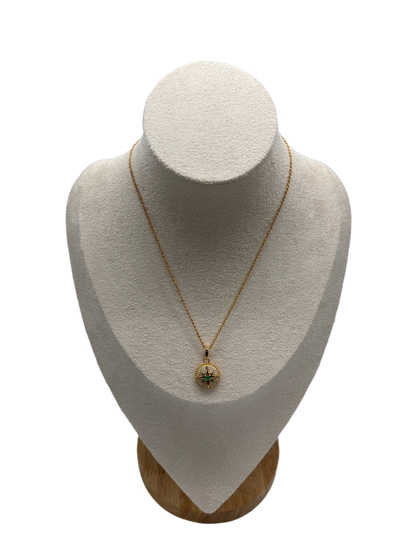 s925 Sterling Silver Gold Plated Necklace with Natural Green Stone & Zirconia