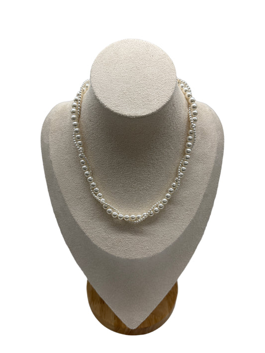 s925 Sterling Silver Double Layer Natural Freshwater Pearls Necklace