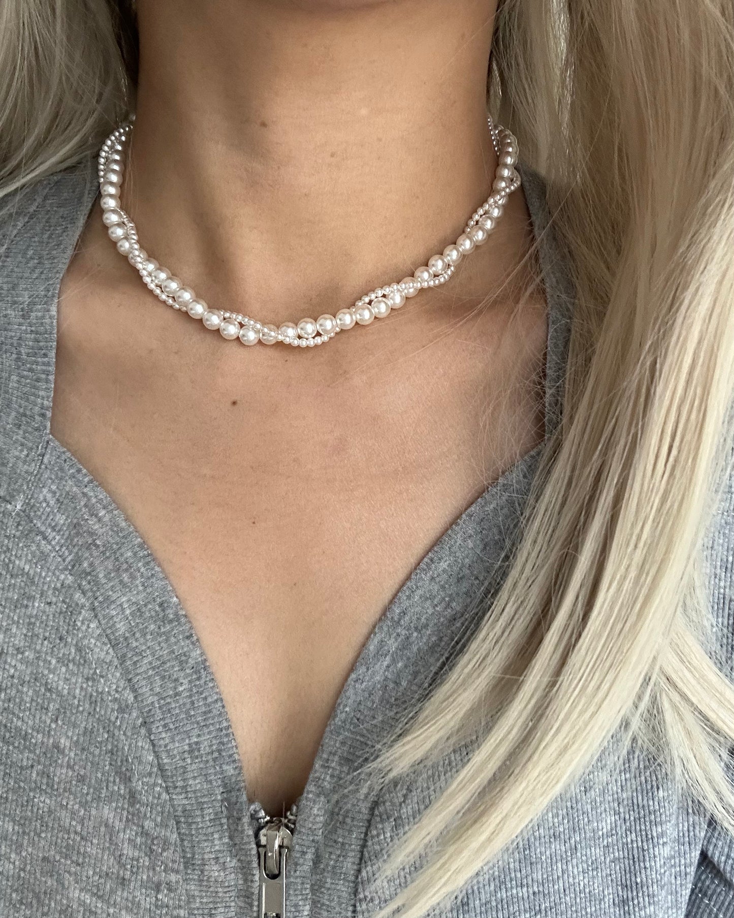 s925 Sterling Silver Double Layer Natural Freshwater Pearls Necklace