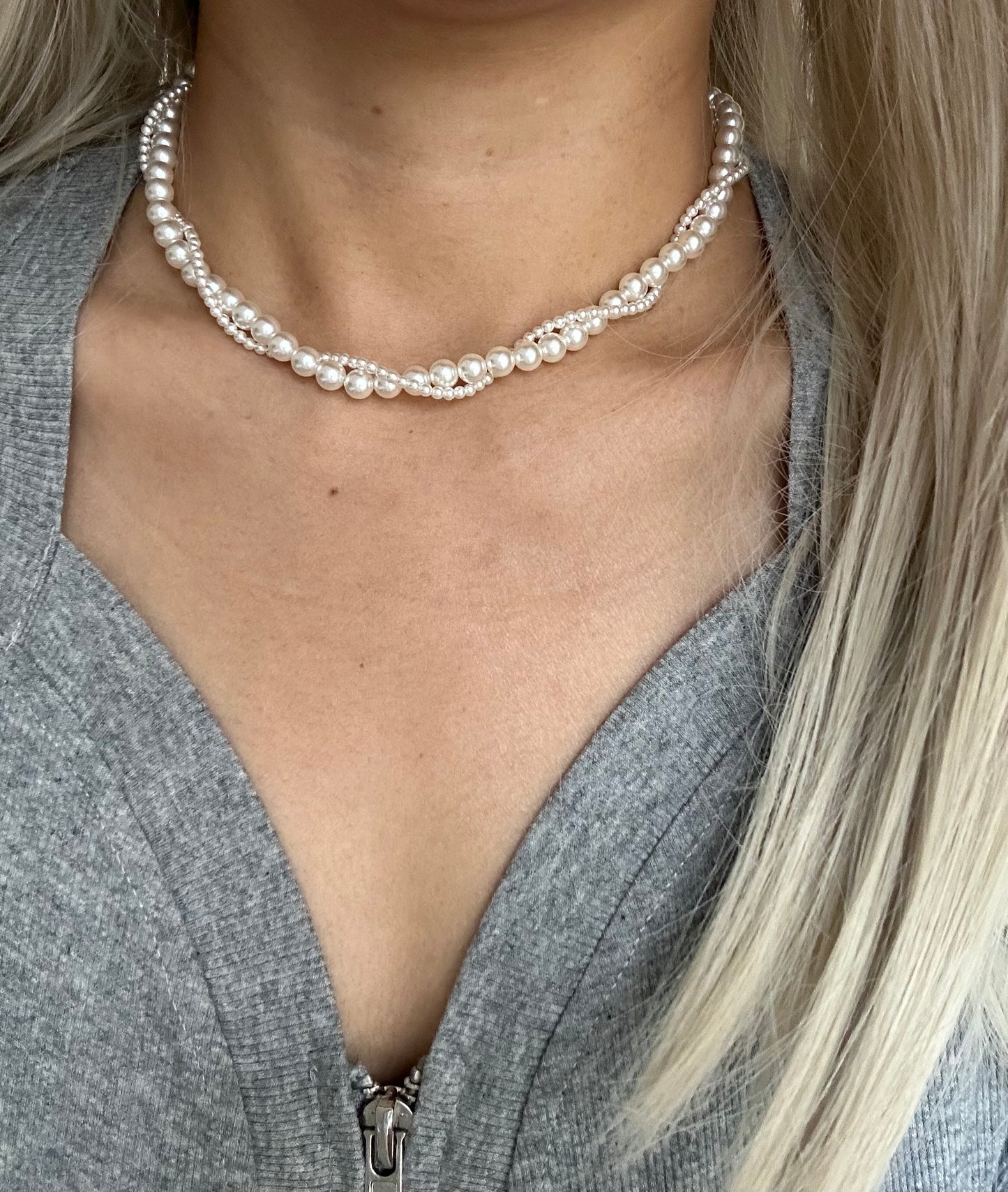 s925 Sterling Silver Double Layer Natural Freshwater Pearls Necklace