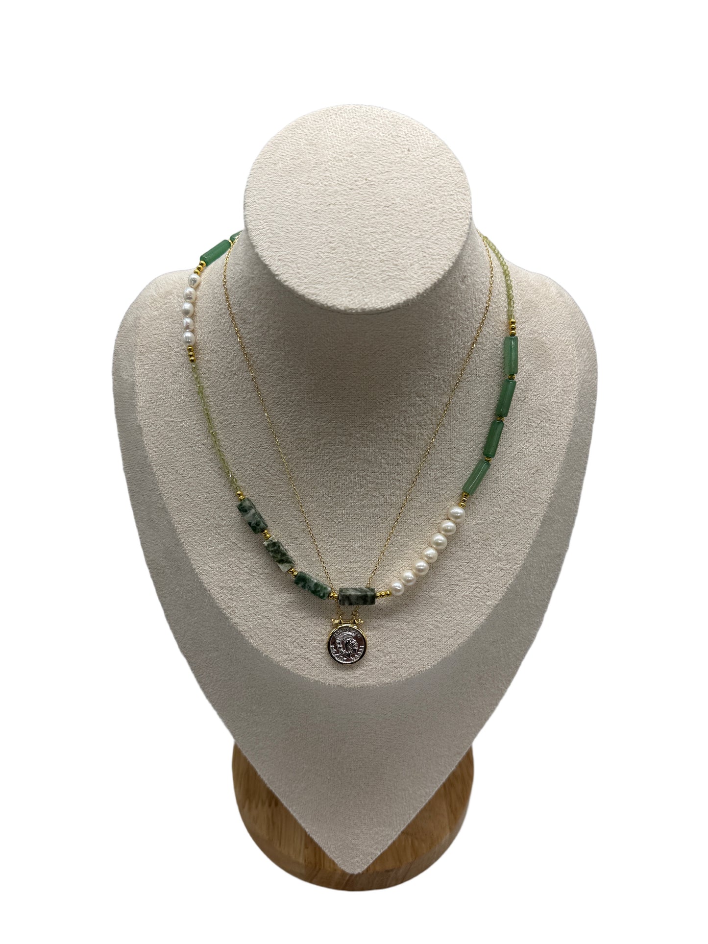 s925 Sterling Silver Turquoise & Pearl Necklace with Vintage Roman Empire Knight Pendant Necklace Set