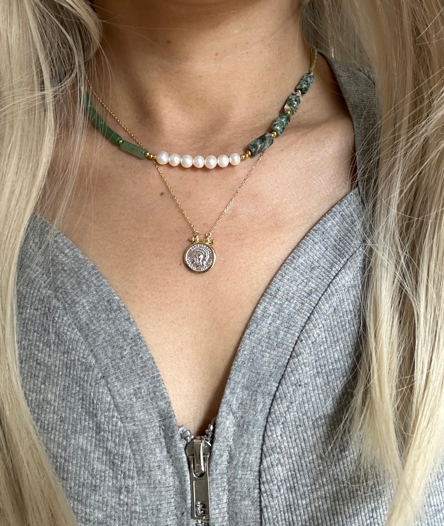 s925 Sterling Silver Turquoise & Pearl Necklace with Vintage Roman Empire Knight Pendant Necklace Set