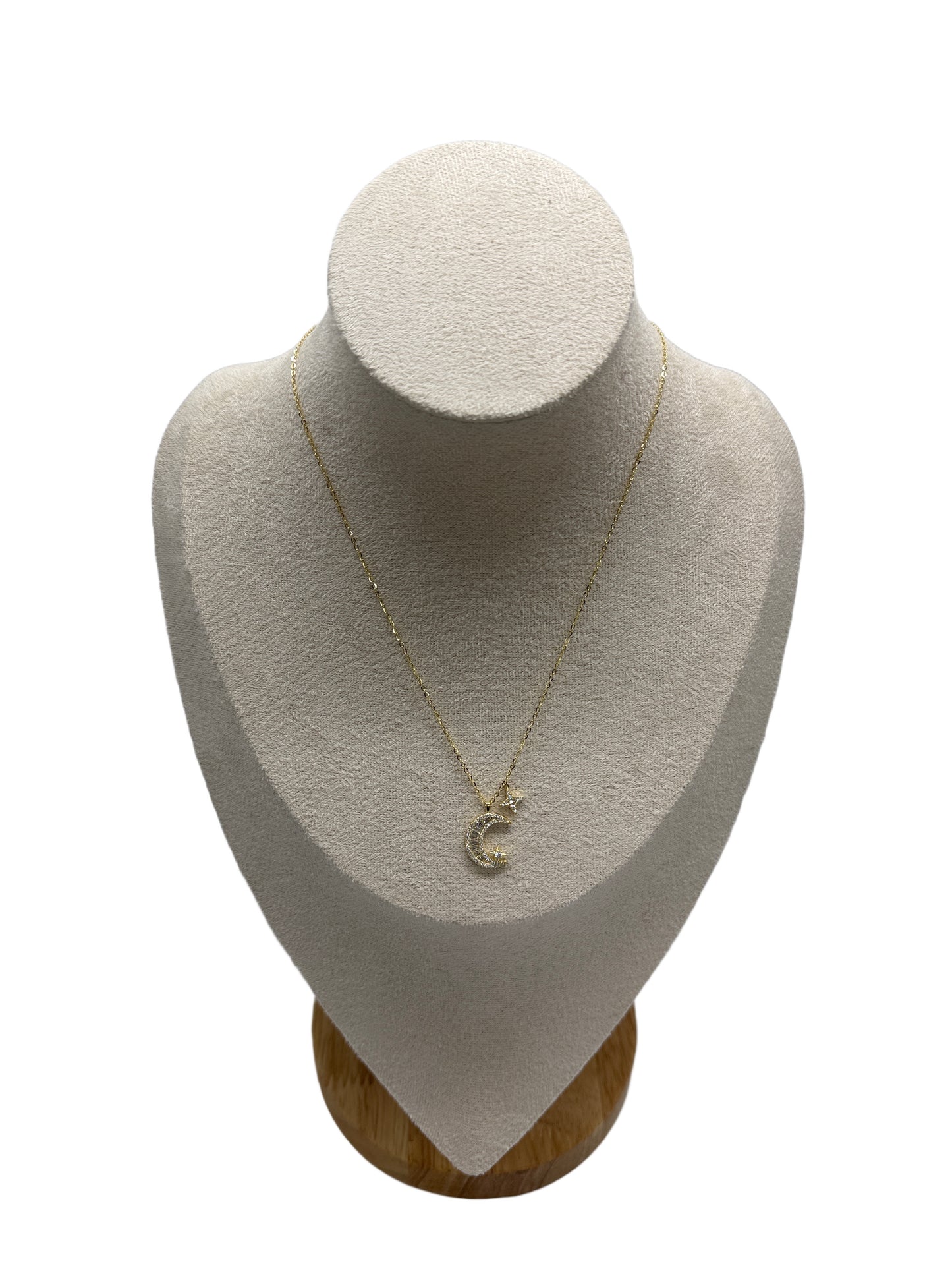 s925 Sterling Silver 18K Gold Plated Star & Moon Full Zircon Necklace