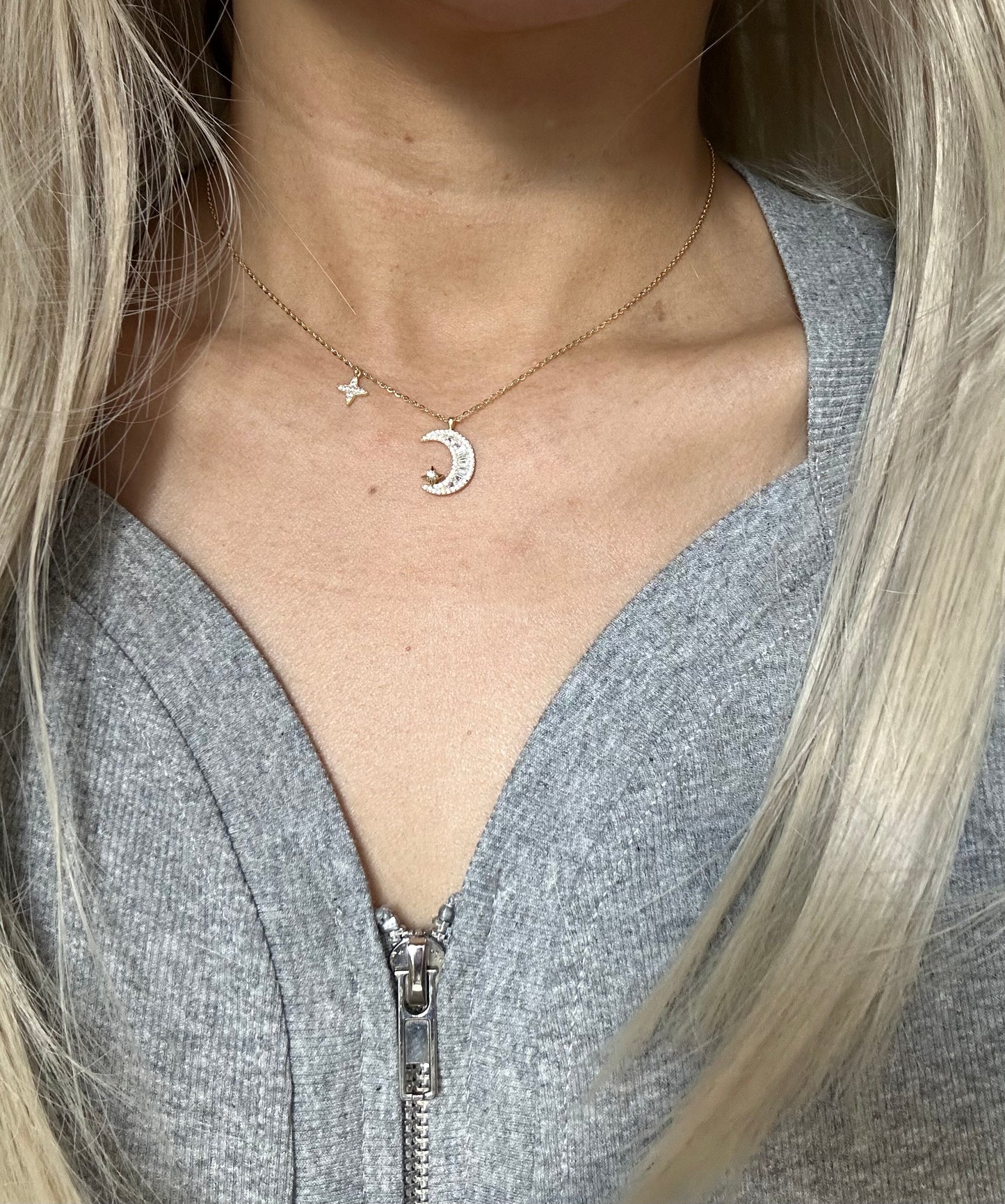 s925 Sterling Silver 18K Gold Plated Star & Moon Full Zircon Necklace