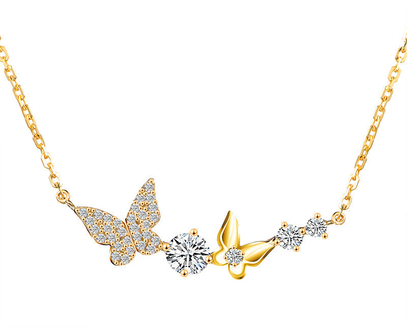 s925 Sterling Silver Gold Plated Butterfly Full Zircon Necklace