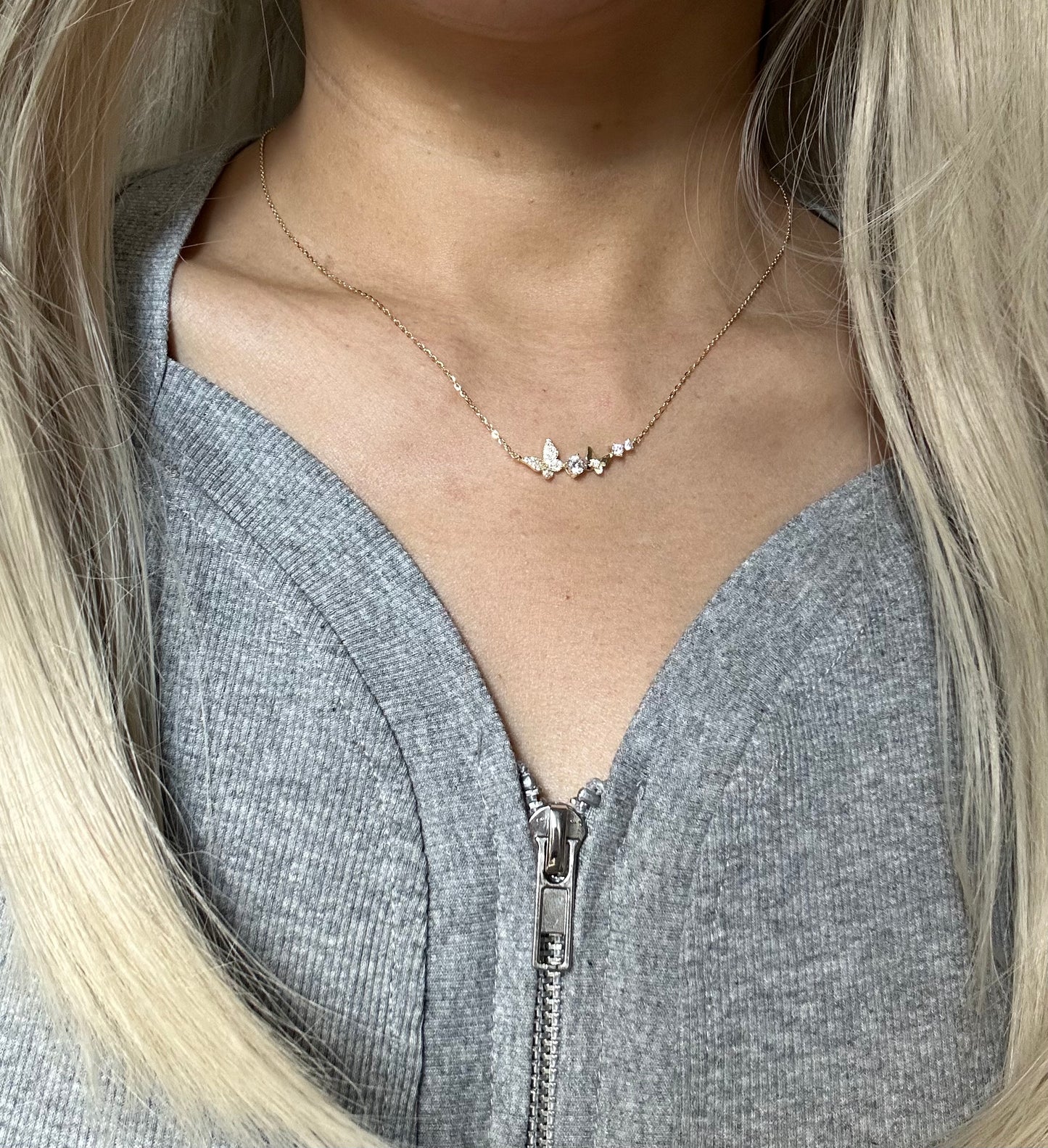 s925 Sterling Silver Gold Plated Butterfly Full Zircon Necklace