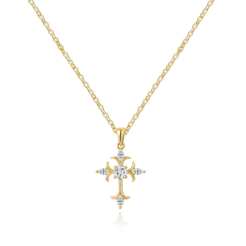 s925 Sterling Silver Gold Plated Zircon Cross Necklace & Natural Baroque Pearl Choker Necklace Set