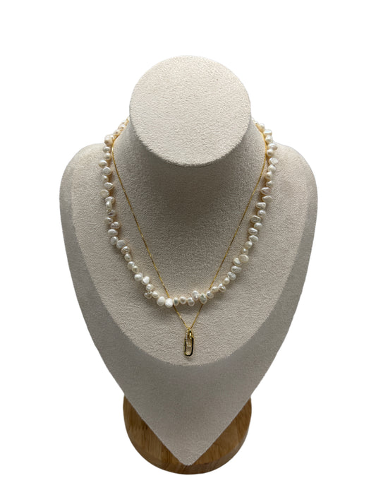 Natural Freshwater Baroque Pearl & Gold Plated Zircon Necklaces Set