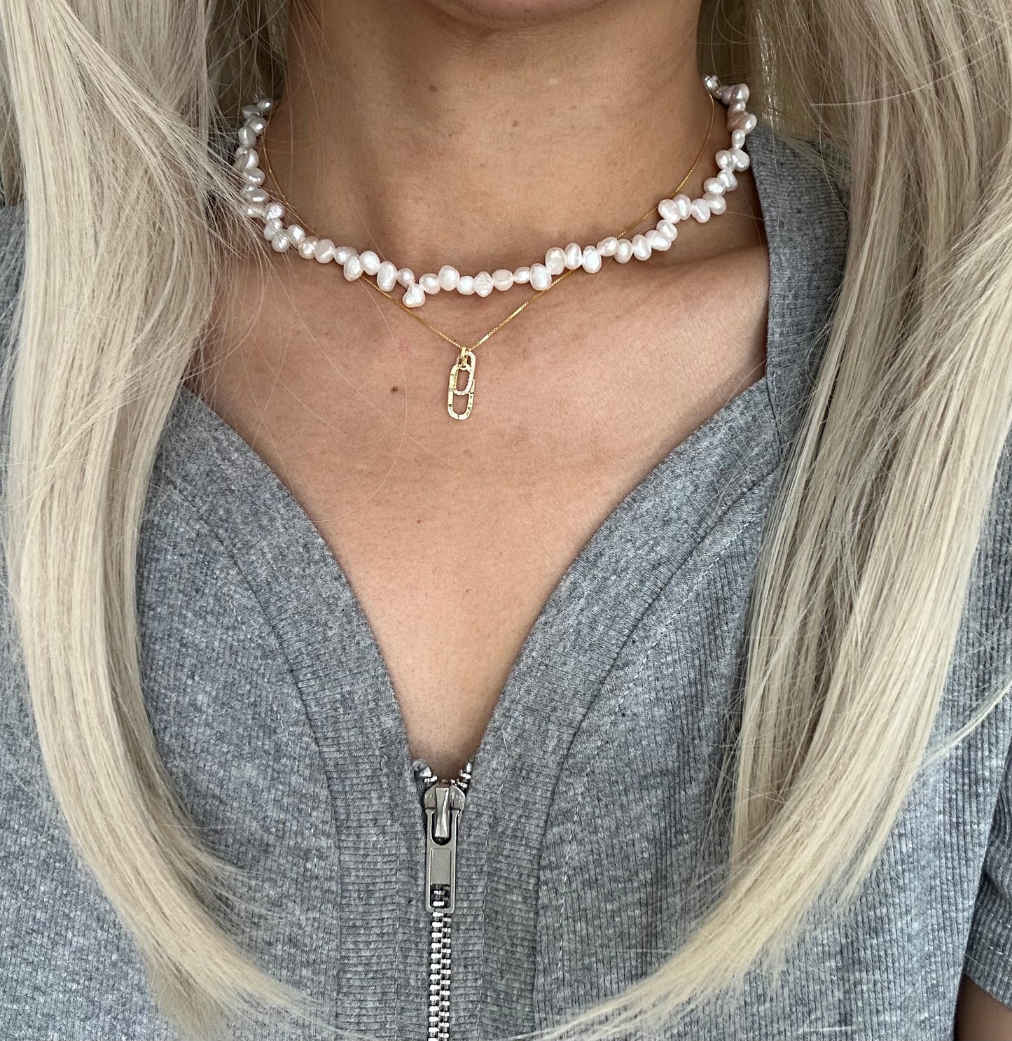 Natural Freshwater Baroque Pearl & Gold Plated Zircon Necklaces Set