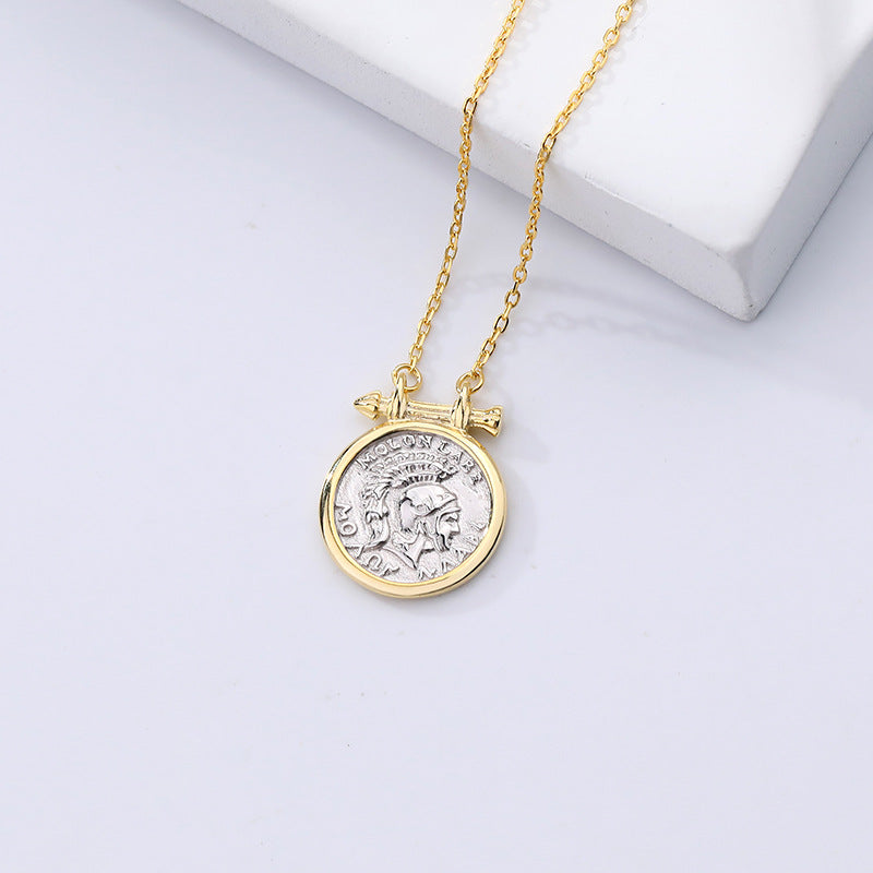 s925 Sterling Silver Turquoise & Pearl Necklace with Vintage Roman Empire Knight Pendant Necklace Set