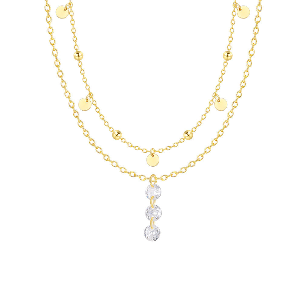 s925 Sterling Silver Gold Plated Zircon Layered Necklaces Set