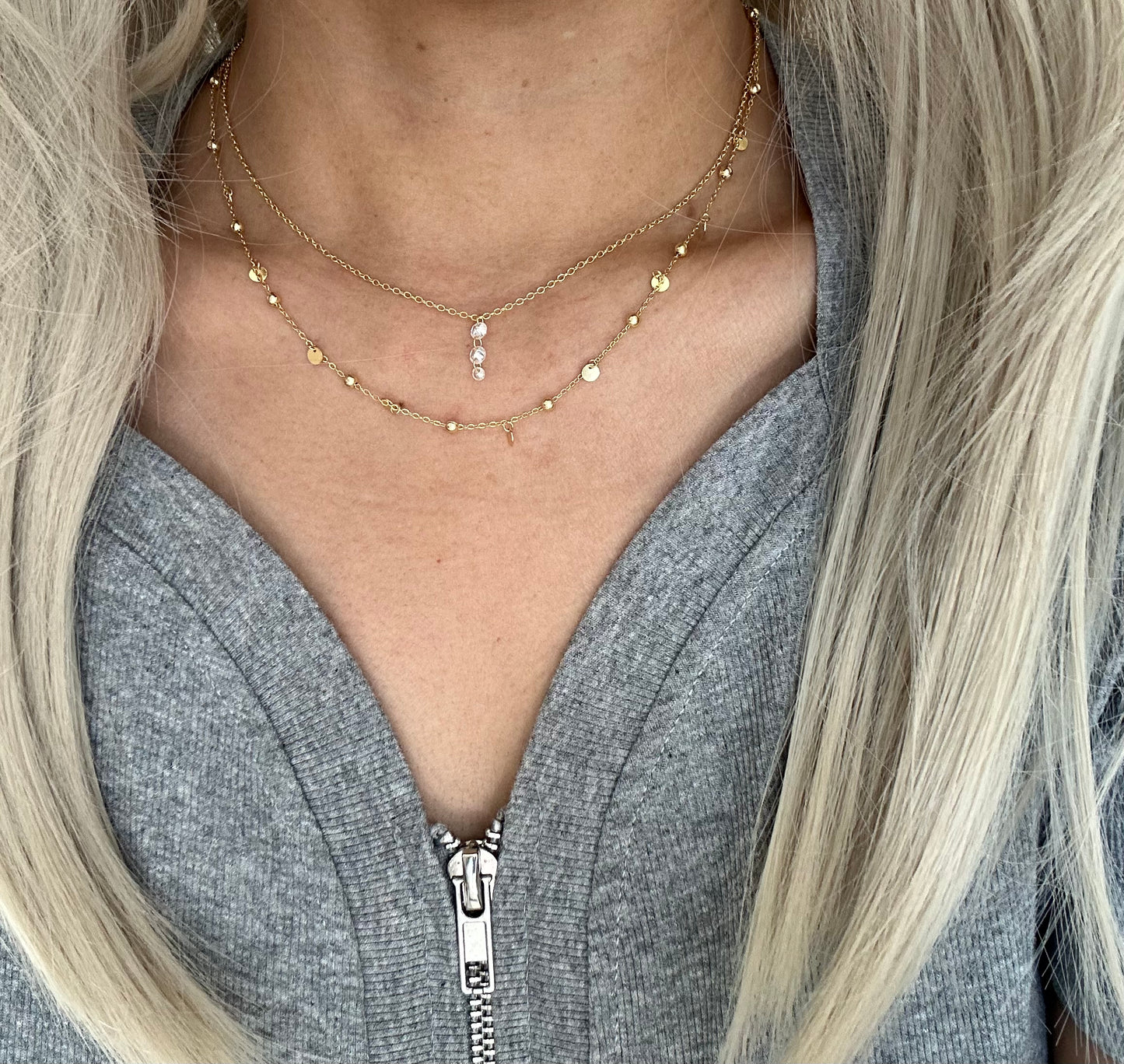 s925 Sterling Silver Gold Plated Zircon Layered Necklaces Set